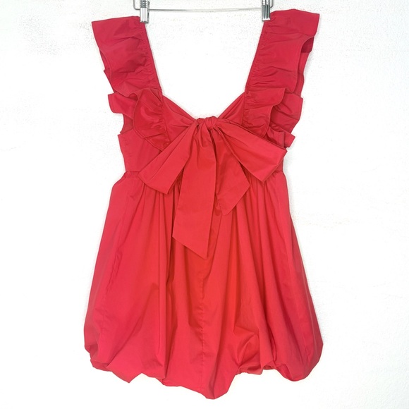New Main Strip Red Bubble Hem Mini Dress L Bow Cut-out Back Coquette Y2K Fairy - Picture 4 of 13